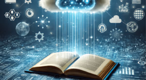 Futuristic image of an energy beam on an opened book